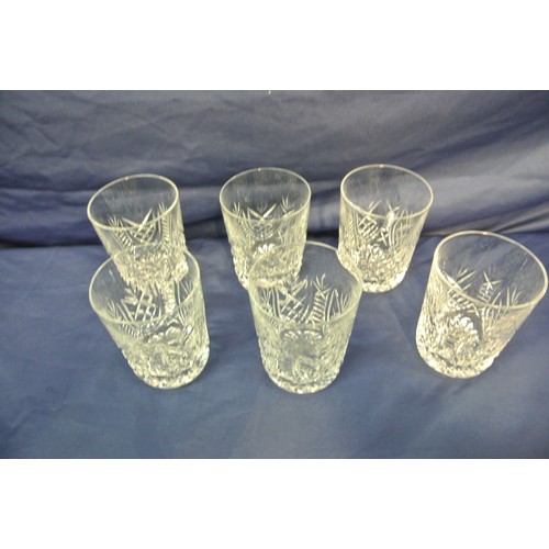 334 - Set of 6 Waterford Crystal cut glass tumblers with faceted decoration