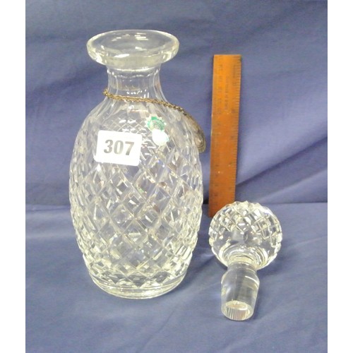 307 - Waterford Crystal cut glass decanter with diamond decoration and stopper