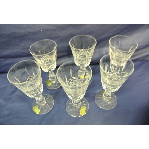 338 - Set of 6 Waterford Crystal cut glass port glasses with shaped stems and round bases