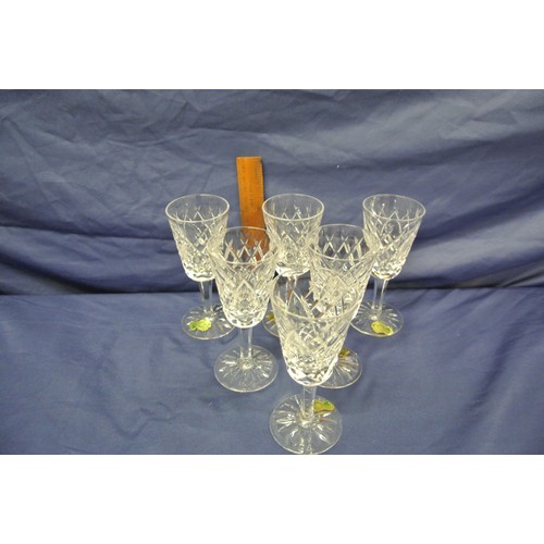 339 - Set of 6 Waterford Crystal cut glass port glasses with hexagonal stems and diamond decoration