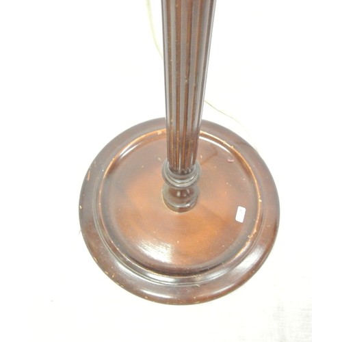 128 - Tall mahogany standard lamp with turned reeded column and base