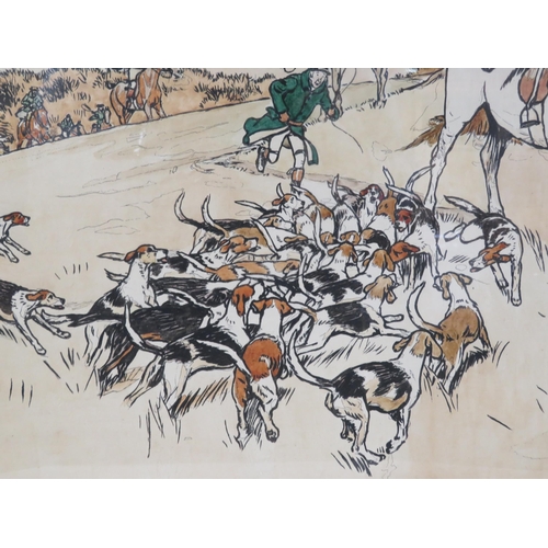 5 - Cecil Alden 'Hunting scene' coloured print, 36x60cm, signed