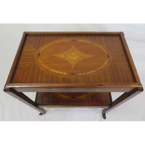 71 - Edwardian design inlaid mahogany serving trolley with foliate and urn inlay, on casters