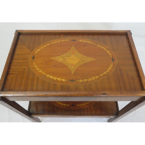 71 - Edwardian design inlaid mahogany serving trolley with foliate and urn inlay, on casters