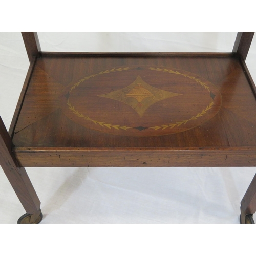 71 - Edwardian design inlaid mahogany serving trolley with foliate and urn inlay, on casters