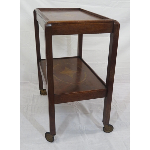 71 - Edwardian design inlaid mahogany serving trolley with foliate and urn inlay, on casters