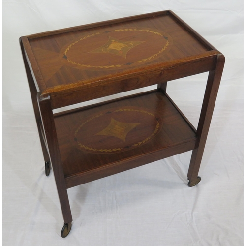 71 - Edwardian design inlaid mahogany serving trolley with foliate and urn inlay, on casters