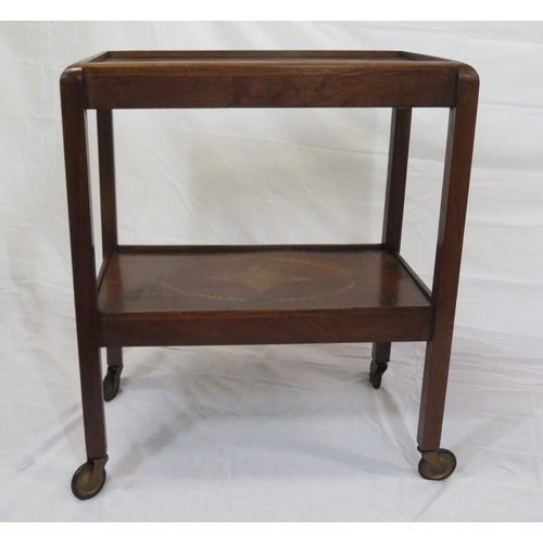 71 - Edwardian design inlaid mahogany serving trolley with foliate and urn inlay, on casters