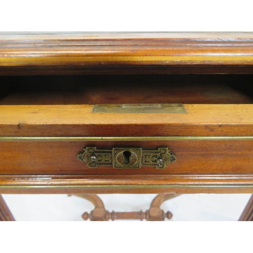 120 - Victorian mahogany hall or side table with leatherette inset, frieze drawer, on reeded turned legs w... 