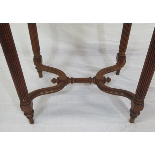 120 - Victorian mahogany hall or side table with leatherette inset, frieze drawer, on reeded turned legs w... 