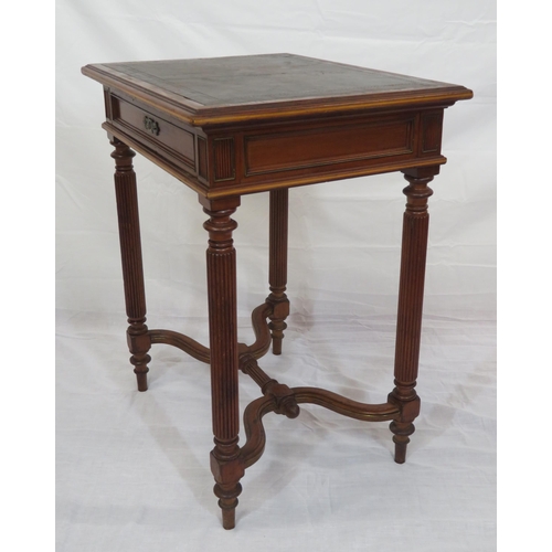 120 - Victorian mahogany hall or side table with leatherette inset, frieze drawer, on reeded turned legs w... 