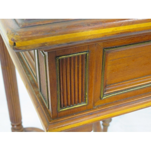 120 - Victorian mahogany hall or side table with leatherette inset, frieze drawer, on reeded turned legs w... 