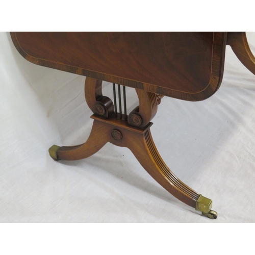 165 - Edwardian design inlaid and crossbanded mahogany sofa table with drop leaves, reeded borders, frieze... 