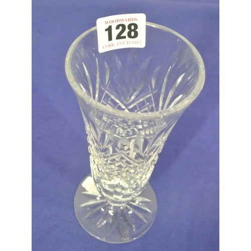 193 - Waterford Crystal cut glass flared bud vase with diamond decoration, knop stem & round base