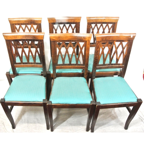 267 - Set of 6 Edwardian style dining chairs with railed back, upholstered seats, legs with stretchers