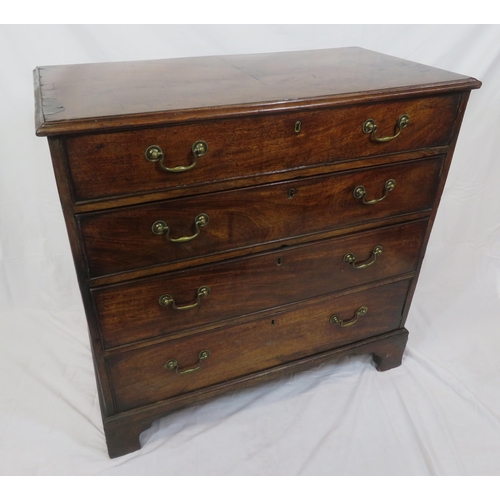 100 - Georgian mahogany chest of 4 drawers of graduating sizes, with brass drop handles, on bracket feet