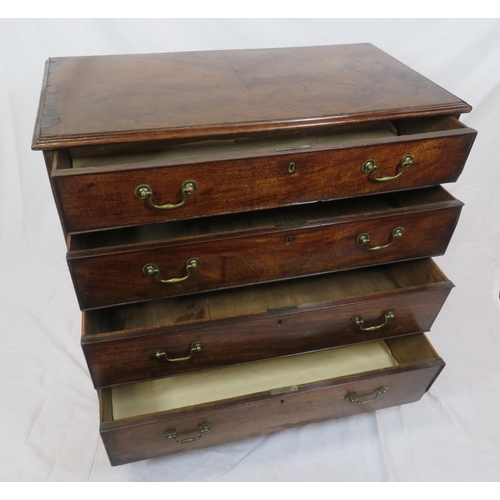 100 - Georgian mahogany chest of 4 drawers of graduating sizes, with brass drop handles, on bracket feet