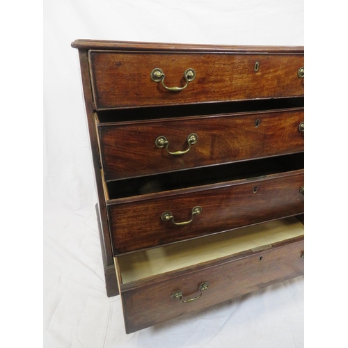 100 - Georgian mahogany chest of 4 drawers of graduating sizes, with brass drop handles, on bracket feet