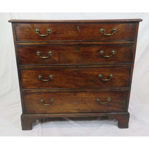 100 - Georgian mahogany chest of 4 drawers of graduating sizes, with brass drop handles, on bracket feet