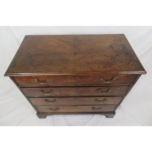 100 - Georgian mahogany chest of 4 drawers of graduating sizes, with brass drop handles, on bracket feet