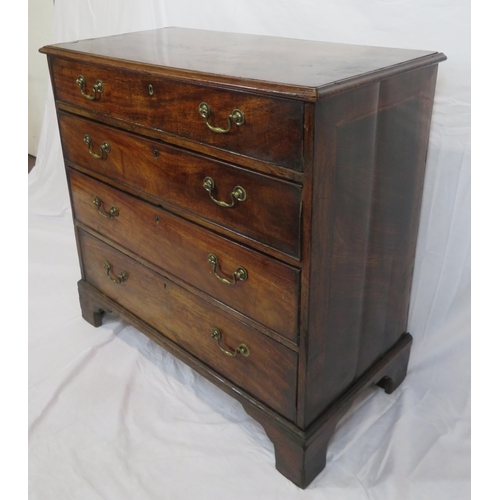 100 - Georgian mahogany chest of 4 drawers of graduating sizes, with brass drop handles, on bracket feet