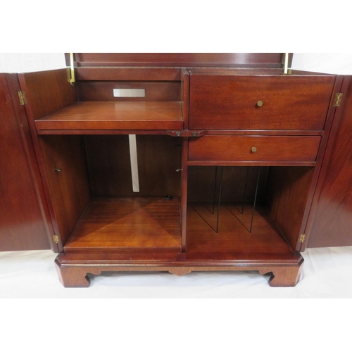 110 - Edwardian design inlaid mahogany bachelors desk with lift-up lid, fake drawer, doors enclosing fitte... 