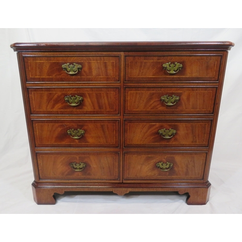 110 - Edwardian design inlaid mahogany bachelors desk with lift-up lid, fake drawer, doors enclosing fitte... 