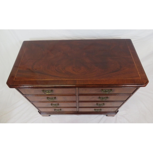 110 - Edwardian design inlaid mahogany bachelors desk with lift-up lid, fake drawer, doors enclosing fitte... 