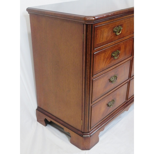 110 - Edwardian design inlaid mahogany bachelors desk with lift-up lid, fake drawer, doors enclosing fitte... 