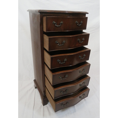 111 - Edwardian style mahogany serpentine fronted chest of 6 drawers with drop handles, on bracket feet