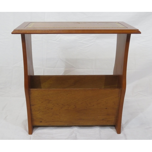 121 - Edwardian design yew magazine rack with sectioned base & leqtherette inset