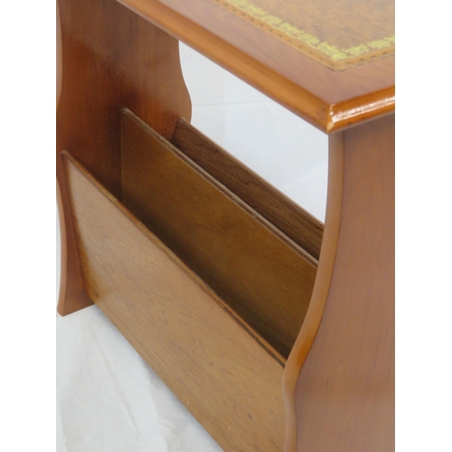 121 - Edwardian design yew magazine rack with sectioned base & leqtherette inset