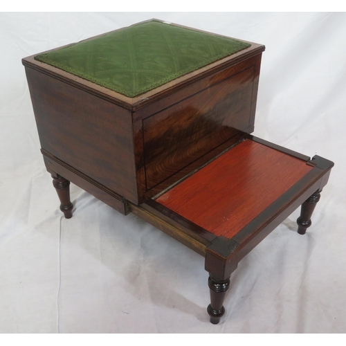 122 - Edwardian inlaid mahogany library steps with pull-out base & upholstered top