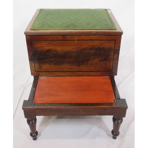 122 - Edwardian inlaid mahogany library steps with pull-out base & upholstered top