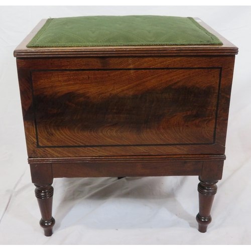 122 - Edwardian inlaid mahogany library steps with pull-out base & upholstered top