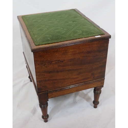 122 - Edwardian inlaid mahogany library steps with pull-out base & upholstered top