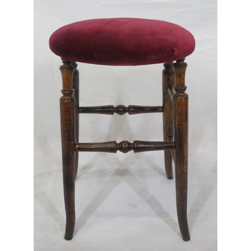 147 - Victorian oval stool with upholstered top, turned rails & legs