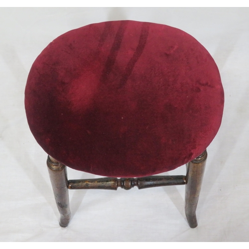 147 - Victorian oval stool with upholstered top, turned rails & legs