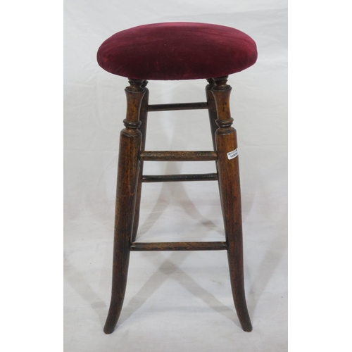 147 - Victorian oval stool with upholstered top, turned rails & legs