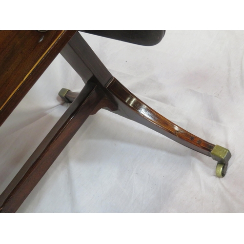 155 - Edwardian mahogany sofa table with reeded borders, drop leaves with pull-out supports, frieze drawer... 