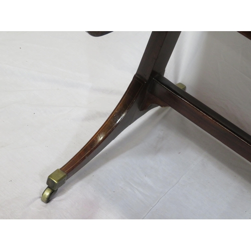 155 - Edwardian mahogany sofa table with reeded borders, drop leaves with pull-out supports, frieze drawer... 