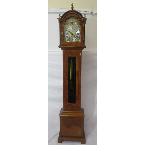 159 - Edwardian design walnut & mahogany Grandmother clock with brass finials, domed dial with lunar phase... 