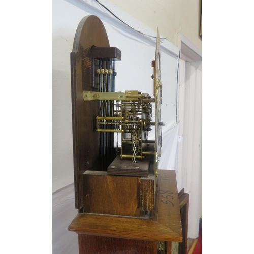 159 - Edwardian design walnut & mahogany Grandmother clock with brass finials, domed dial with lunar phase... 