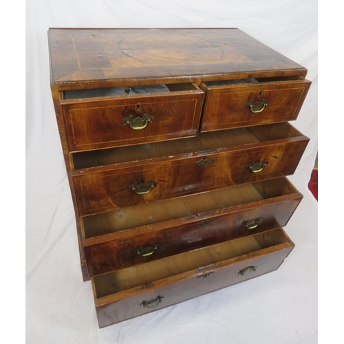 160 - Edwardian inlaid & crossbanded mahogany & walnut chest of 2 short & 3 long drawers with brass drop h... 