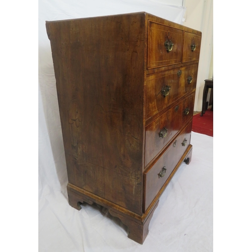 160 - Edwardian inlaid & crossbanded mahogany & walnut chest of 2 short & 3 long drawers with brass drop h... 