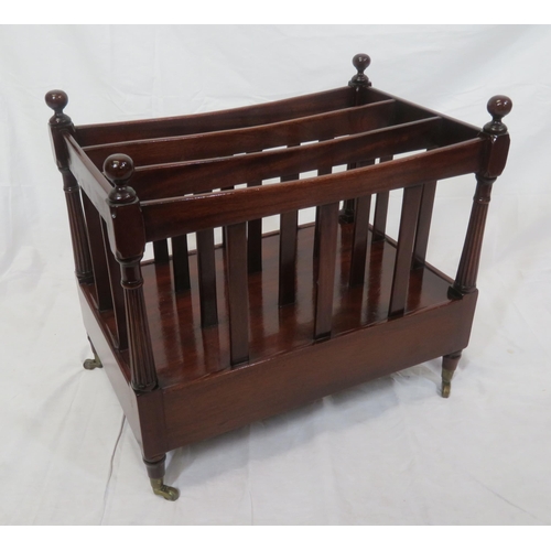 166 - Edwardian style 3 section railed canterbury with ball finials & reeded columns, frieze drawer with h... 