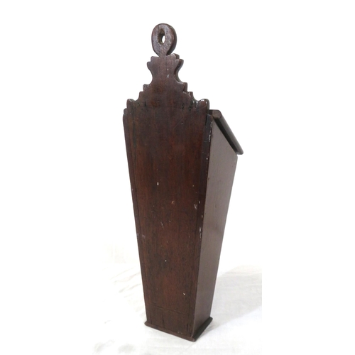 168 - Georgian mahogany candlebox of tapering form with lift-up lid & shaped pediment