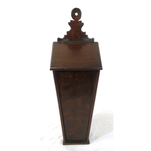 168 - Georgian mahogany candlebox of tapering form with lift-up lid & shaped pediment