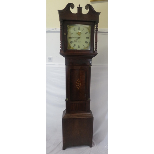 170 - Georgian mahogany & oak longcase clock with scroll pediment, enamelled dial with foliate decoration,... 