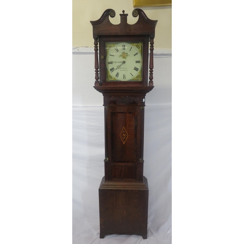 170 - Georgian mahogany & oak longcase clock with scroll pediment, enamelled dial with foliate decoration,... 